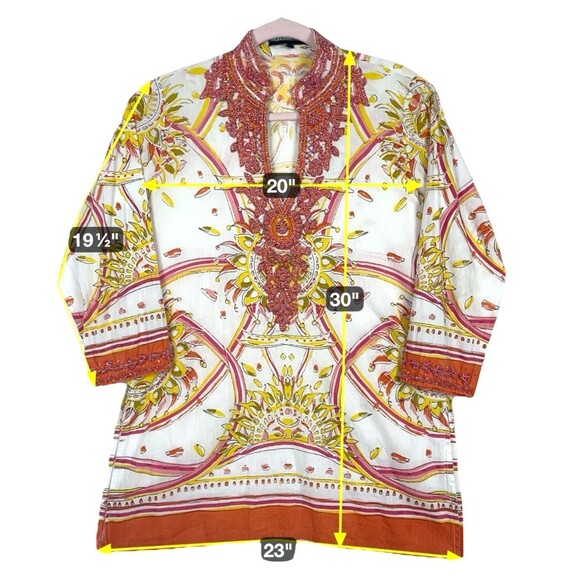 Bohochic Beaded Embellished Tunic  Top Women’s SZ L White Orange Ethnic Festival - Picture 3 of 11